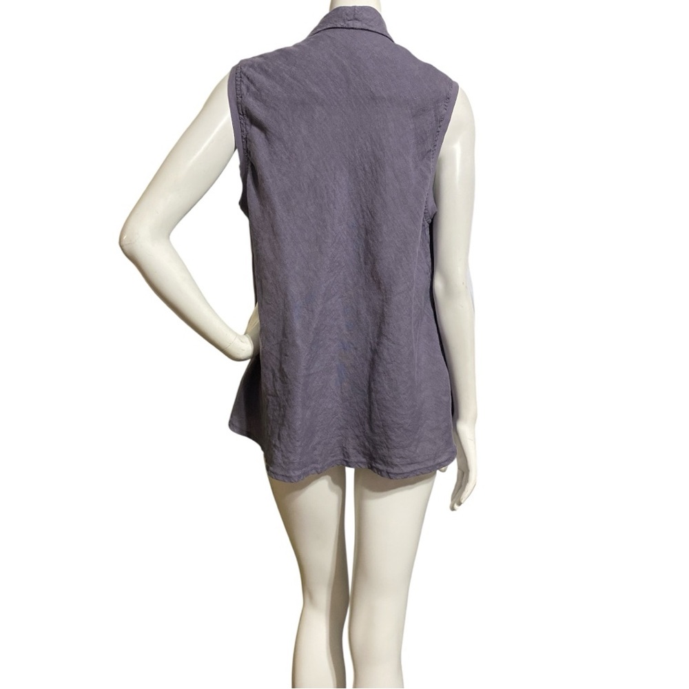 FLAX Linen Gray Open Front Drape Vest Sleeveless Side Pockets Resort Wear Small - Picture 9 of 16